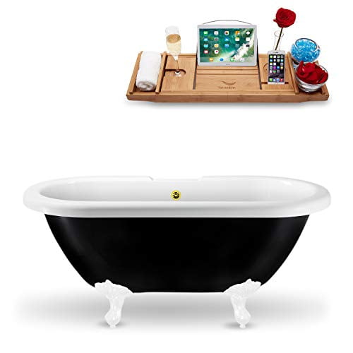 59" Streamline N1120WH-GLD Clawfoot Tub and Tray With External Drain