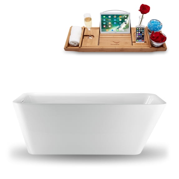59" Streamline N1221WH Freestanding Tub and Tray With Internal Drain