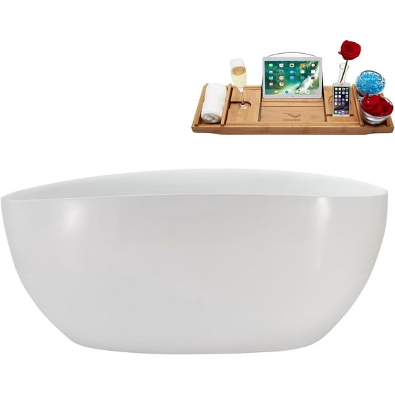 59" Streamline N1681BL Soaking Freestanding Tub and Tray With Internal Drain in Matte Black