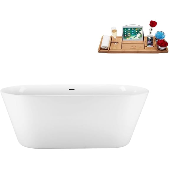 59" Streamline N3720PBR Soaking Freestanding Tub and Tray With Internal Drain in Polished Brass