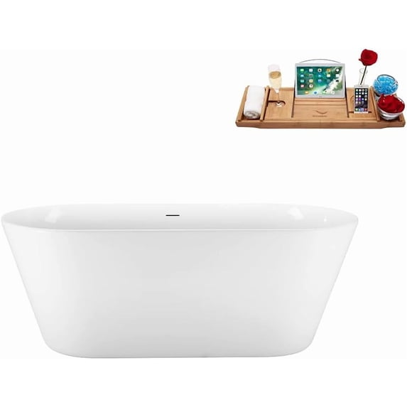 59" Streamline N3720BNK Soaking Freestanding Tub and Tray With Internal Drain