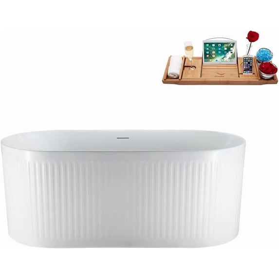 59" Streamline N4000WH Soaking Freestanding Tub and Tray With Internal Drain