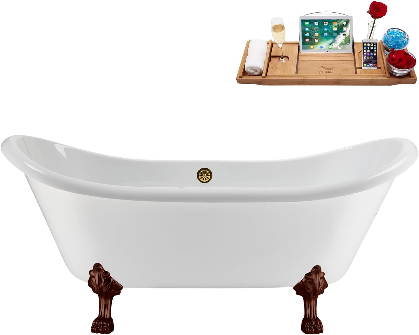 59" Glossy White Acrylic Freestanding Soaking Tub with Tray