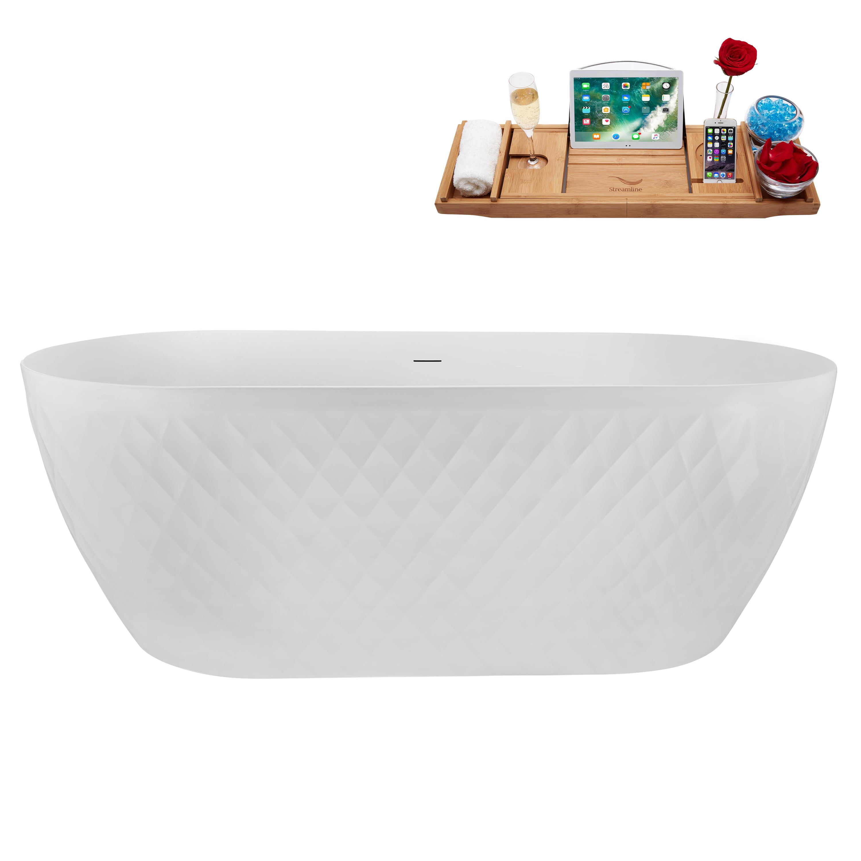 59" Glossy White Acrylic Freestanding Soaking Tub with Tray