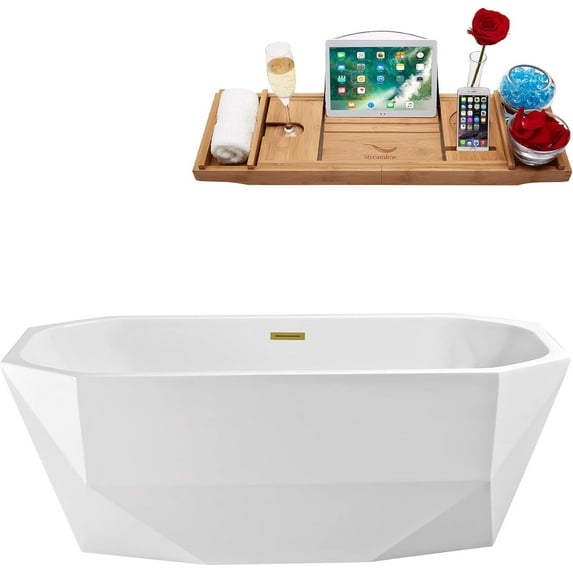 59" Streamline N621BGL Freestanding Tub and Tray With Internal Drain
