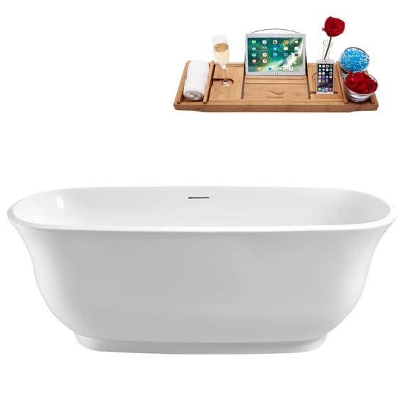 59'' Streamline N670BL Freestanding Tub and Tray With Internal Drain