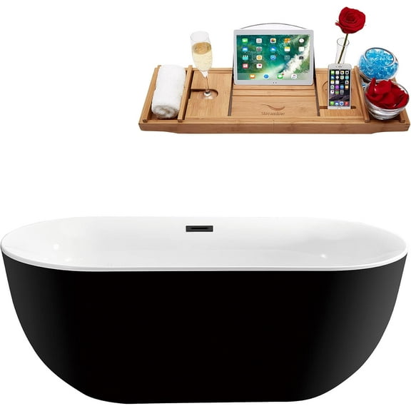 59" Streamline N801BL Soaking Freestanding Tub and Tray With Internal Drain