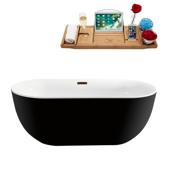 59" Streamline N801ORB Soaking Freestanding Tub and Tray With Internal Drain