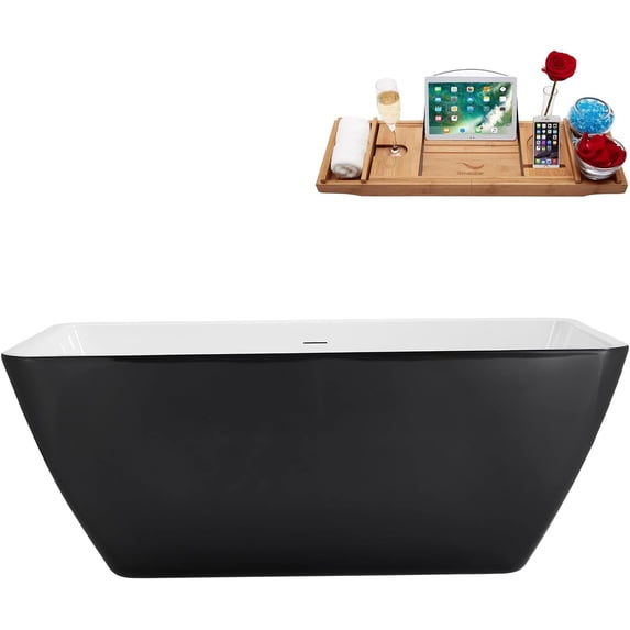 59" Streamline NB6940WH Soaking Glossy Black Freestanding Tub and Tray With Internal Drain in Glossy White