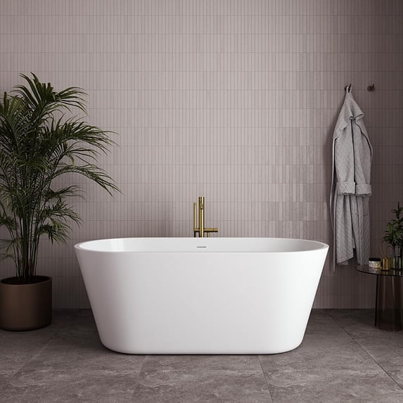 59" Streamline NDR-362-11-BGM Soaking Glossy White Freestanding Tub With Internal Drain in Brushed GunMetal