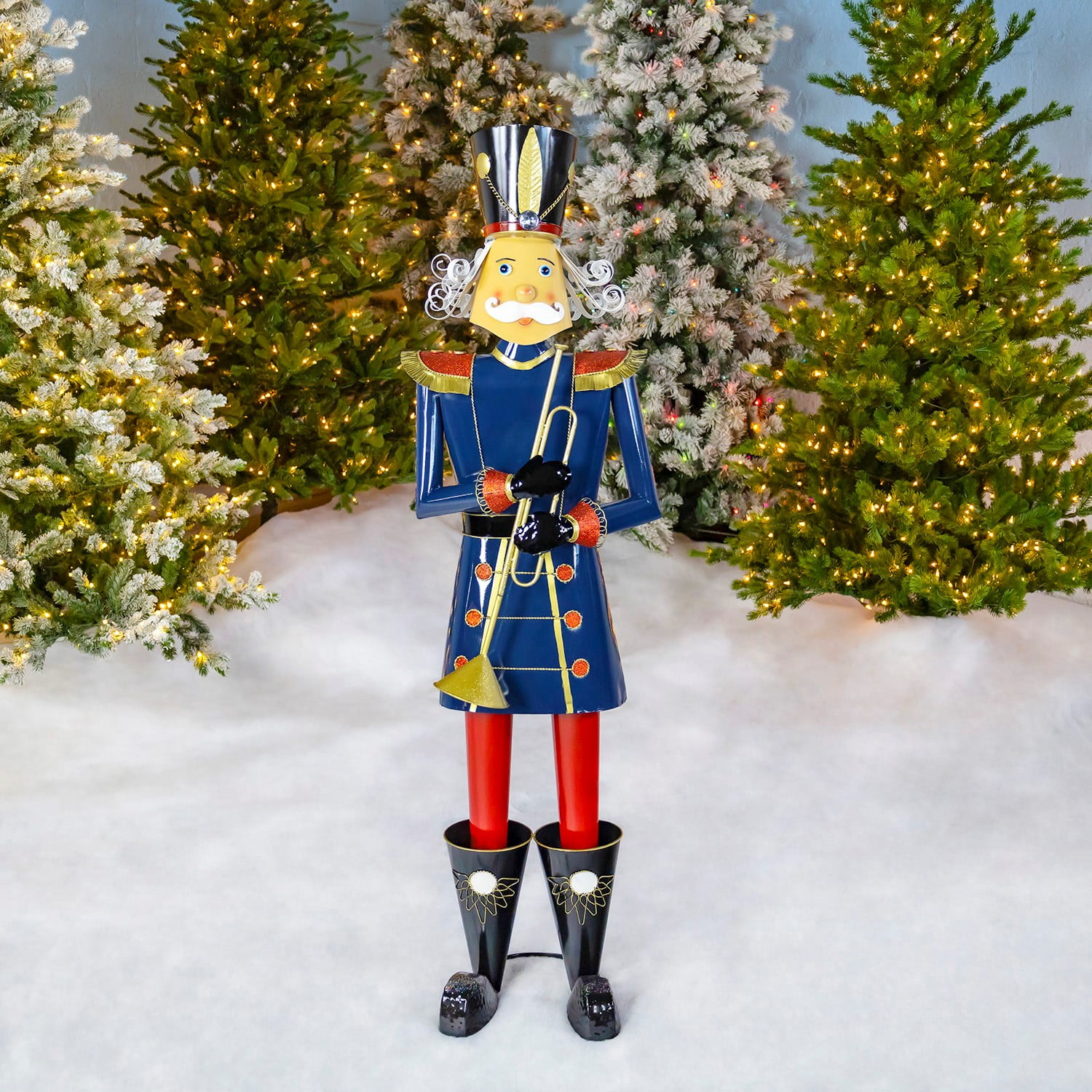 59" Tall Blue and Red Iron Nutcracker Soldier with Trumpet