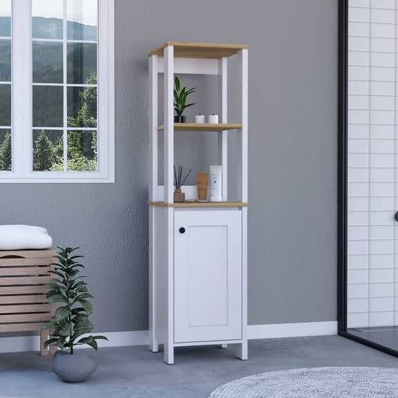 59" Tall Linen Single Door China Cabinet, 2 Interior Shelves, Open Oak/white, Modern, Particle Board Cabinet Single-door, H, Internal Oak White, Modern Fashion,