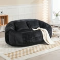 thumbnail image 1 of 59''W Chenille Loveseat Sofa Small Couch Oversized Bean Bag Chair, Modern Lounge Loveseat Sofa with 2 Pillows,Bean Bag Couch Floor Lazy Sofa for Living Room Bedroom Apartment (Black), 1 of 7