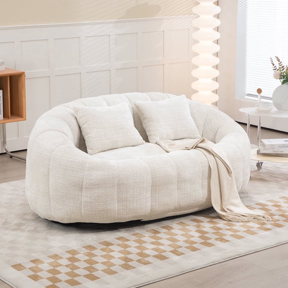 59''W Chenille Loveseat Sofa Small Couch Oversized Bean Bag Chair, Modern Lounge Loveseat Sofa with 2 Pillows,Bean Bag Couch Floor Lazy Sofa for Living Room Bedroom Apartment (Beige)