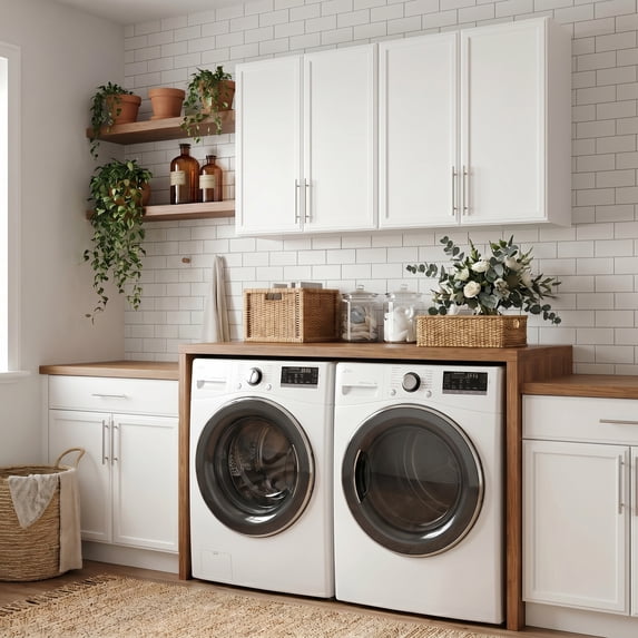 59" W Laundry Room Cabinets Wall Mounted with Adjustable Shelf, Upper Cabinet with Shaker Doors, Wall Cabinet for Bathroom/Kitchen, White