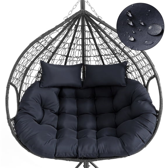 59" Waterproof Swing Egg Chair Cushion Replacement 6.3" Thickened Removable 2 Seater Hanging Egg Chair Cushions Outdoor Patio Hanging Basket Chair Cushions Blue