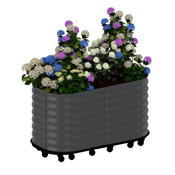 59 in Wheeled Galvanized Raised Garden Bed with Water Reservoir,Self Watering Metal Planter Box on Locking Casters,Elevated Rolling Garden Box for Patio, Greenhouse, Balcony & Indoor Plants, Gray