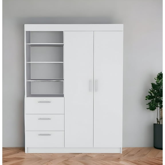 59" White Three Drawer Combo Dresser