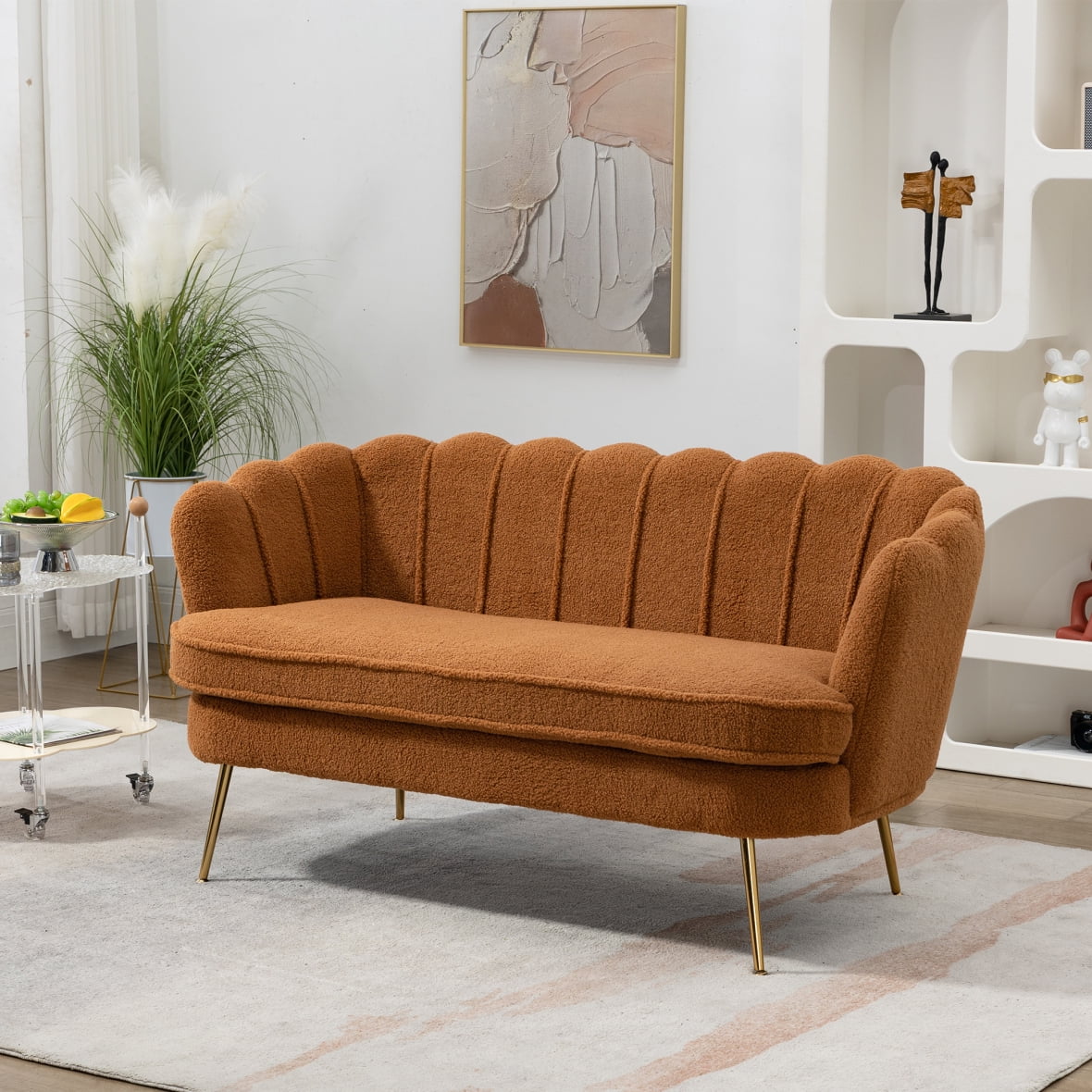 59 Wide Modern Boucle Loveseat Sofa 2 Seater Sofa Couch with Gold Metal Legs Upholstered Sofa Couch for Small Space Office Studio Apartment Bedroom Caramel Walmart