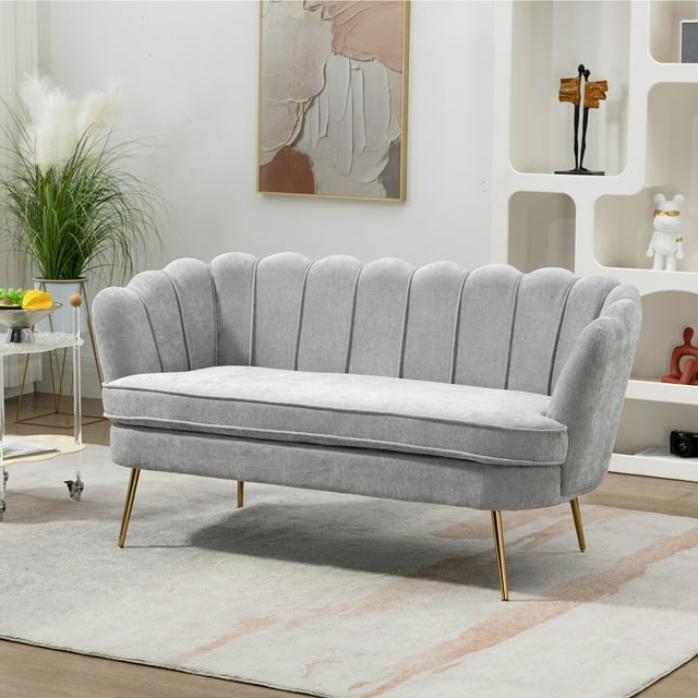 59" Wide Modern Chenille Loveseat Sofa,2-Seater Sofa Couch with Gold