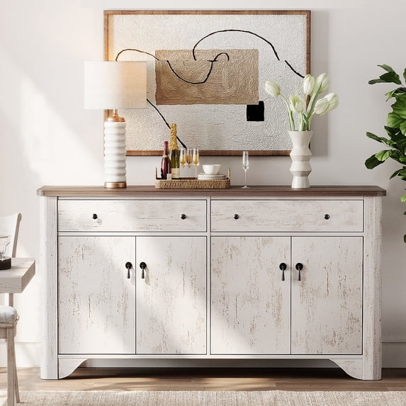 59" Wide Sideboard Buffet With 4 Doors And 2 Drawers, Adjustable Shelves