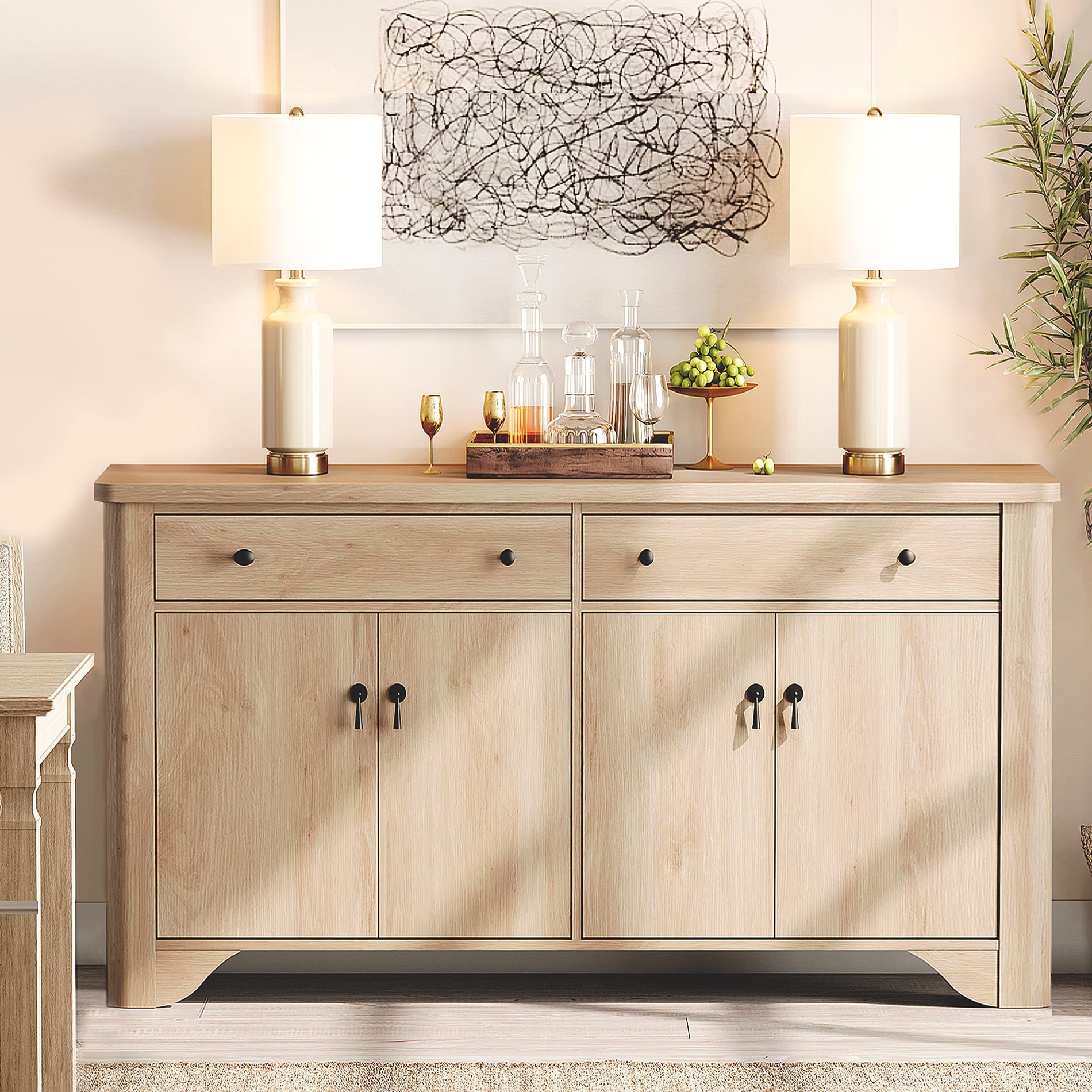 59" Wide Sideboard Buffet With 4 Doors And 2 Drawers, Adjustable Shelves