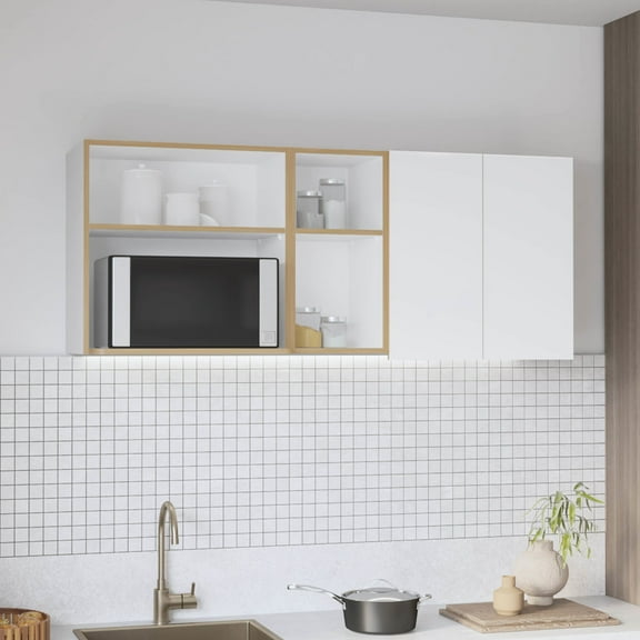 59" Wide Wall Cabinet | Dish Drying in Mudroom, Kitchen | Temperature-Resistant MDF | Quick Assembly Process