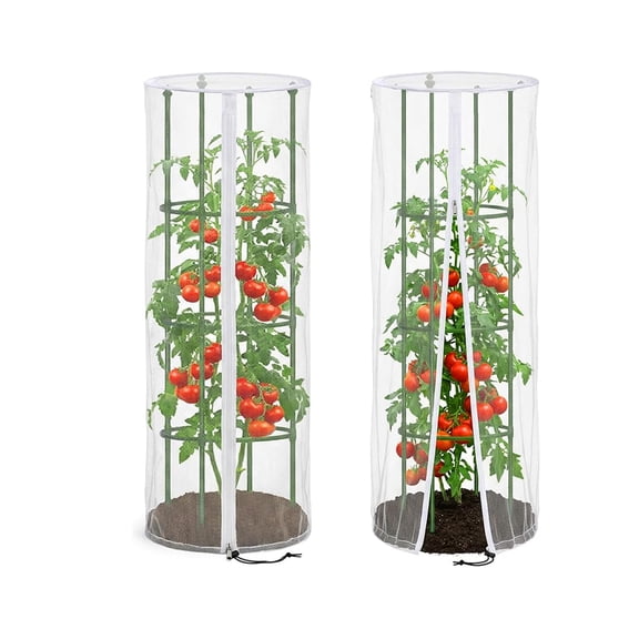 59" X 17.7" Insect Bird Barrier Tomato Cage Net with Zipper & Drawstring, 2 Pcs Garden Bird Netting Plant Cover for Square Tomato Cage, Tomato Trellis Netting Protection Cover for Protecting Plants