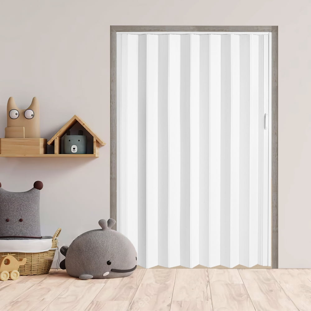 59 X 78 White PVC Accordion Door, Folding Accordion Doors, Bifold Portable Interior Folding Door with Mounting Hardware, Handle, for Closet Bathroom Doorways.