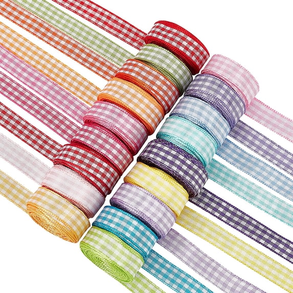 59 Yards Gingham Polyester Ribbon 18colors 3/8 Inch x 3.28yards Plaid Tartan Fabric Craft Ribbon for Hair Accessories Craft and Gift Wrapping Party Decorations colorful DIY