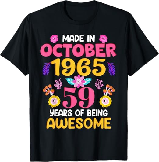 59 Years Old Women Made in October 1965 Birthday Gifts TShirt