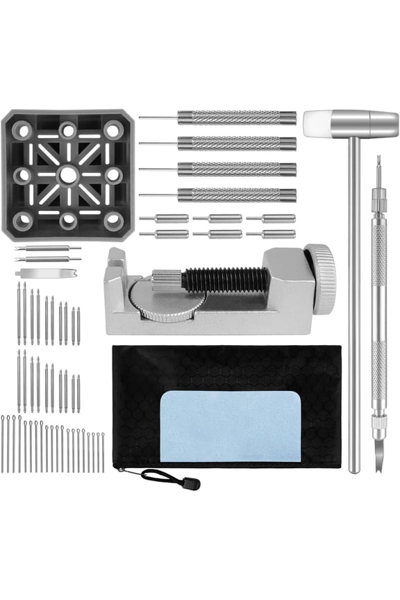59-in-1 Watch Repair Kit with Case - Professional Watch Band Link , Includes Spring Bar Tool, Hammer & Pins for Watch   and Bracelet Sizing