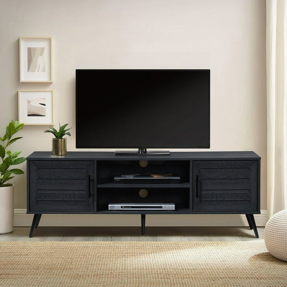 59 in. Charcoal Oak Wood TV Stand with 2 Storage Cabinets Fits TV's up to 65 in.