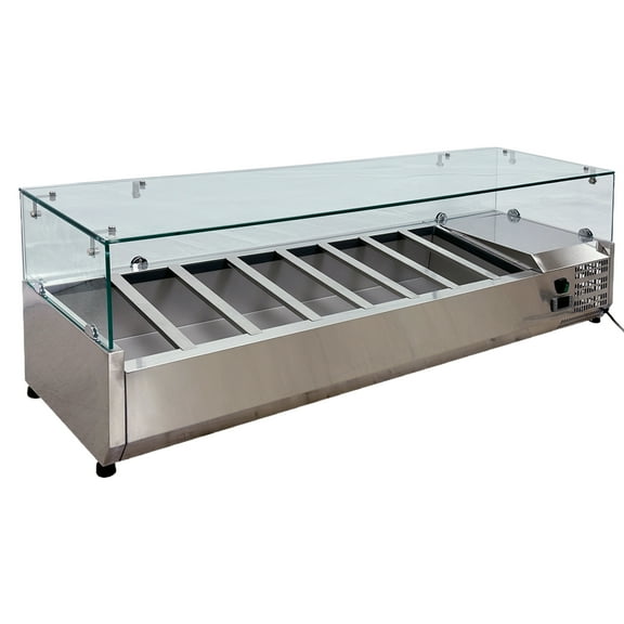 59 in. Condiment Prep Station with Sneeze Guard, Commercial Refregerated, Countertop Sandwich Prep Table NSF