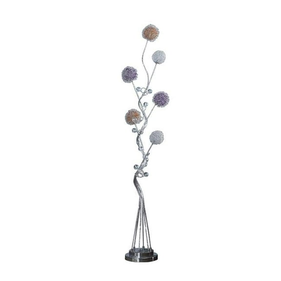 59 in. Six Light LED Novelty Floor Lamp with Colorful Funky Floral Shades, Steel
