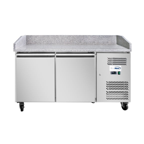 59 in. Two-Door Commercial Refrigerated Granite Top Pizza Prep Station in Stainless Steel (KM-RPPS-2D59-GRT)