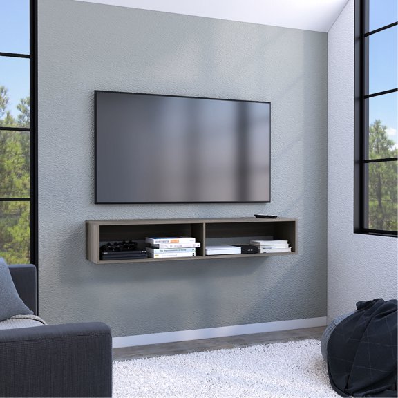 59-inch Floating Shelf with Cable Management Holds 50 lbs in Entertainment Center