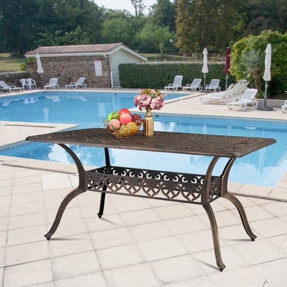 59-inch tabletop mosaic garden cast aluminum table, practical, beautiful, durable cast aluminum table, beautiful color, suitable for courtyard, outdoor, and afternoon tea with friends