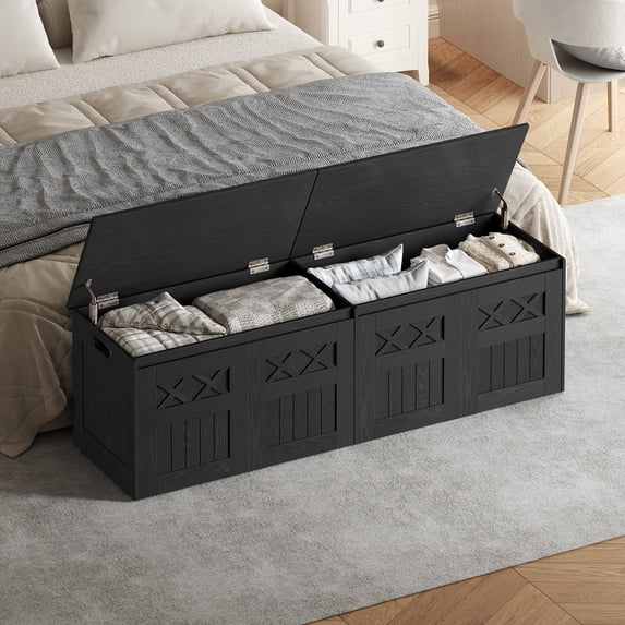 Hzuaneri 59" Extra Large Storage Bench, Wooden Storage Chest with 2 Safety Hinge, 70.8 Gal Capacity, Large Toy Chest for Entryway, Living Room, Bedroom, Black