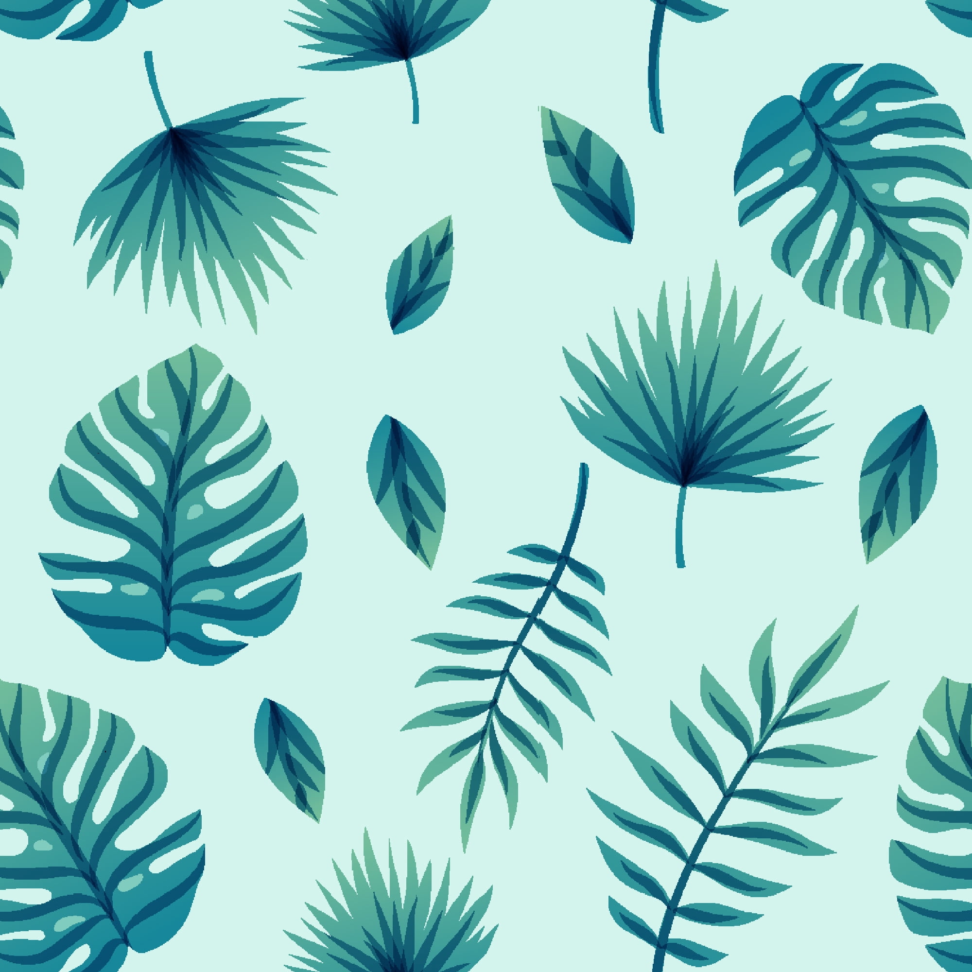 59" x 2 Yards Precut Microfleece Fabric, 100% Polyester, Mint Palm Leaves Design