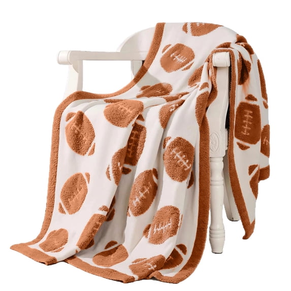 59 x 39 Inch Football Flannel Throw Blanket, Brown White | Soft Lightweight Knit Blanket for Couch Sofa Bed, Football Decor for Game Day, Sports Fans and Gifts