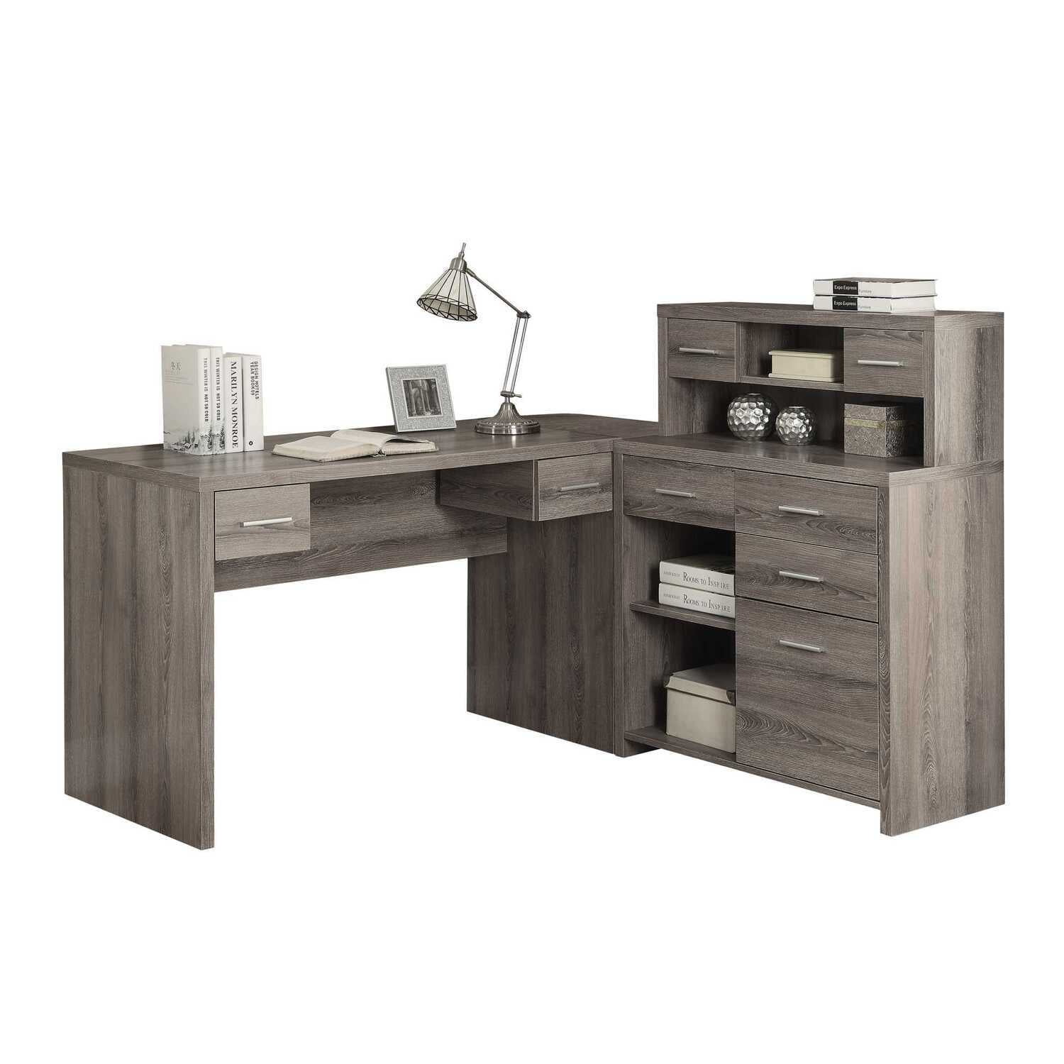 Dark Taupe 62.75" Wood Corner Executive Computer Desk with Drawer