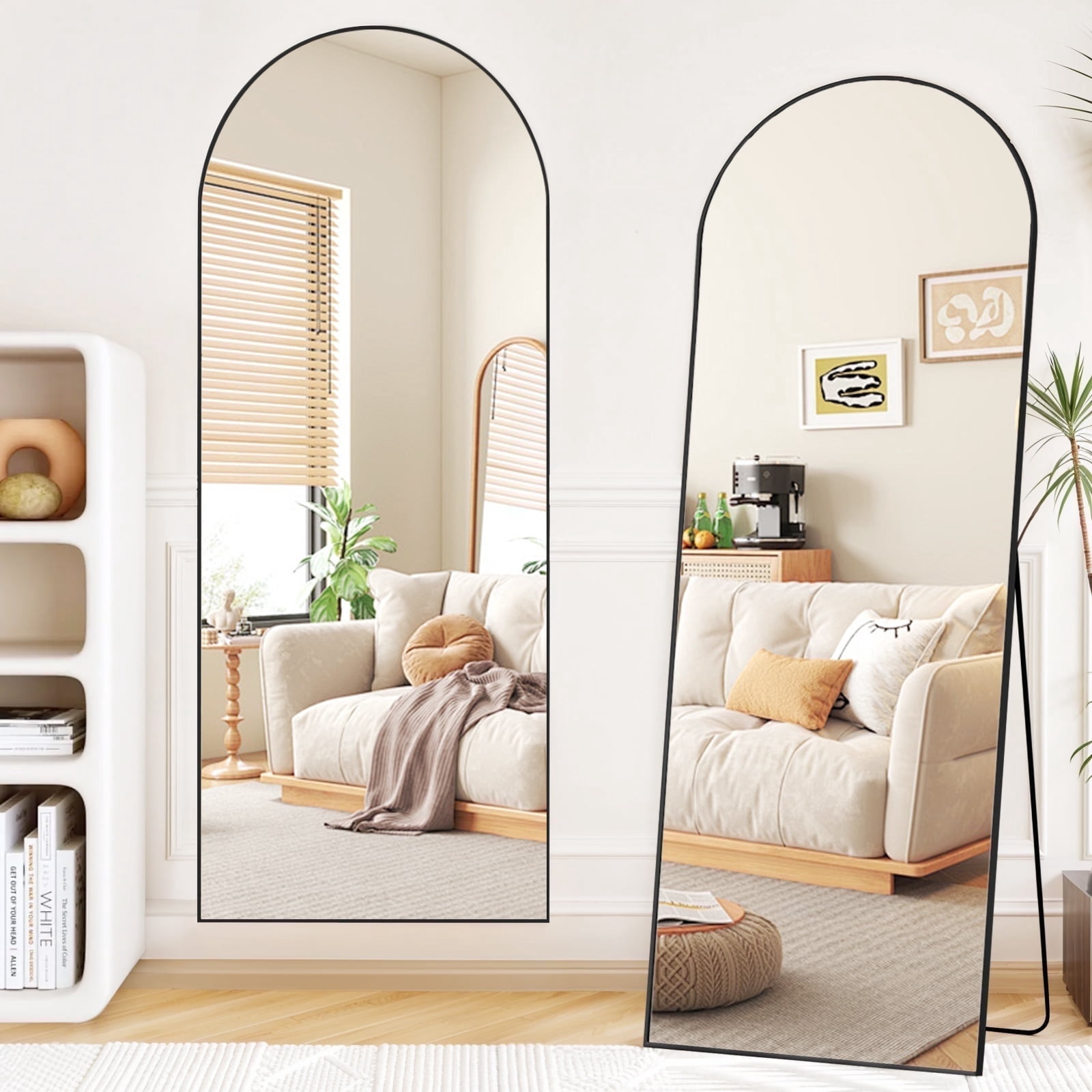 Simenmax 64"x21" Arched Full Length Mirror Full Body Floor Mirror with Stand for Bedroom Cloakroom, Black