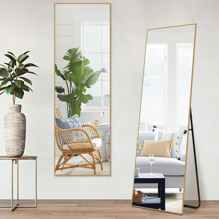59″x16″ Arched Full Length Mirror Full Body Floor Mirror with Stand for Bedroom Cloakroom, Gold