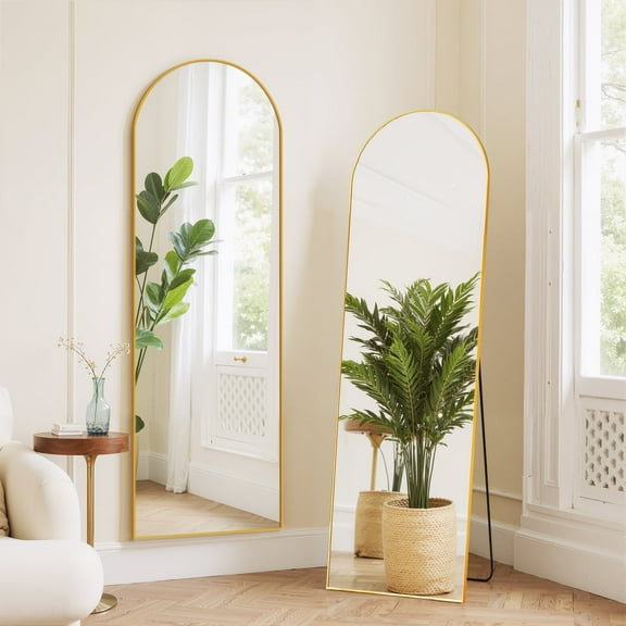 59"x16" Arched Full Length Mirror with Stand, Shatterproof Floor Mirror for Bedroom, Living Room, Wall Mounted or Leaning, Aluminum Frame Body Mirror