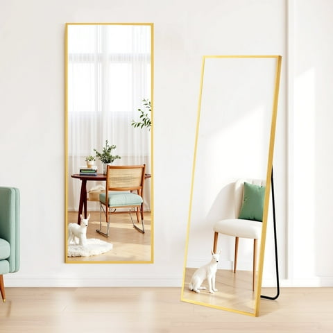 59"x16" Full Length Mirror, Floor Mirror with Stand, Freestanding, Wall Mounted, Arched-Top Full Body Mirror for Bedroom, Dressing Room -Gold