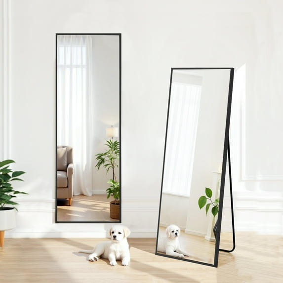 59"x16" Full Length Mirror Standing Rectangle Floor Mirrors Body Dressing Wall-Mounted Mirror, Black