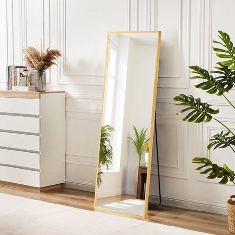 59"x16" Full Length Mirror Standing Rectangle Floor Mirrors Body Dressing Wall-Mounted Mirror, Gold