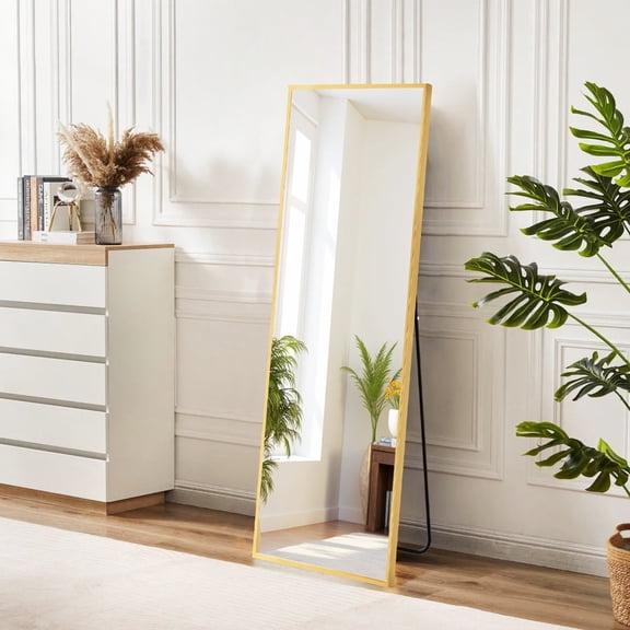 59"x16" Full Length Mirror Standing Rectangle Floor Mirrors Body Dressing Wall-Mounted Mirror, Gold