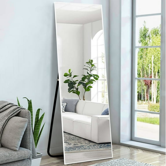 59"x16" Full Length Mirror with Stand Full Size Floor Mirror Ivory White